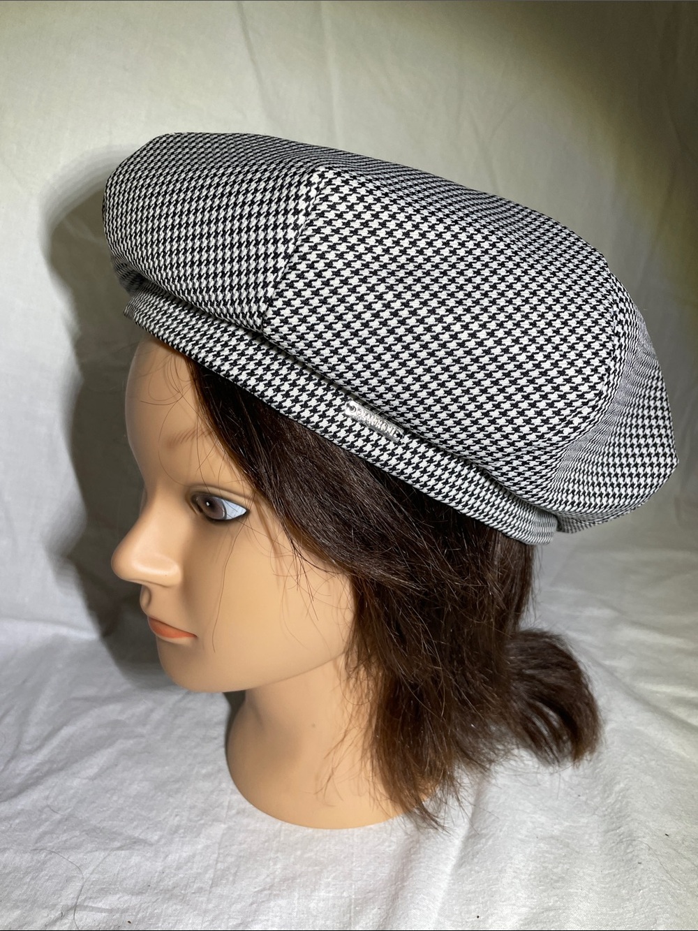 Houndstooth Baker Boy Cap - Black & White